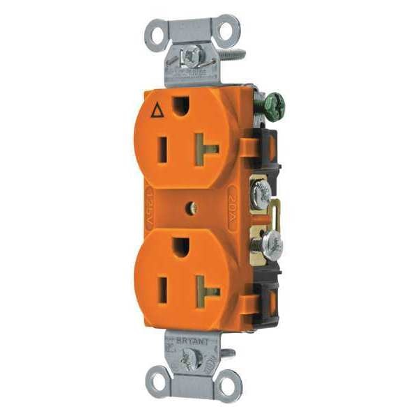 Receptacle, 20 A Amps, 125V AC, Flush Mount, Standard Duplex Outlet, 5-20R, Orange