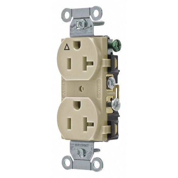 Receptacle, 20 A Amps, 125V AC, Flush Mount, Standard Duplex Outlet, 5-20R, Ivory