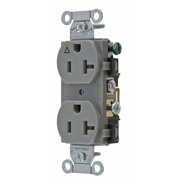 Receptacle, 20 A Amps, 125V AC, Flush Mount, Standard Duplex Outlet, 5-20R, Gray