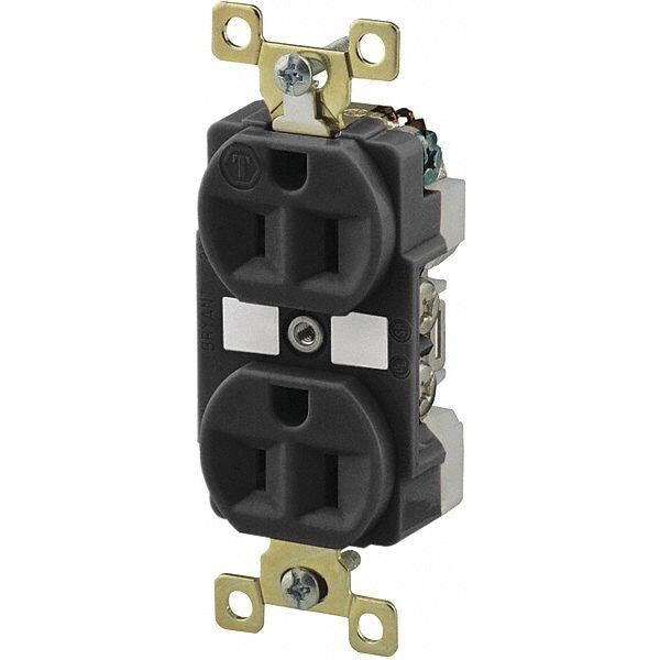 Receptacle, 15 A Amps, 125V AC, Flush Mount, Standard Duplex Outlet, 5-15R, Black