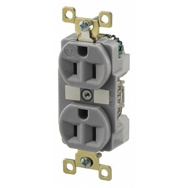 Receptacle, 15 A Amps, 125V AC, Flush Mount, Standard Duplex Outlet, 5-15R, Gray