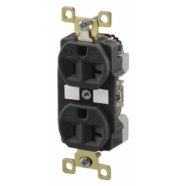 Receptacle, 20 A Amps, 125V AC, Flush Mount, Standard Duplex Outlet, 5-20R, Black