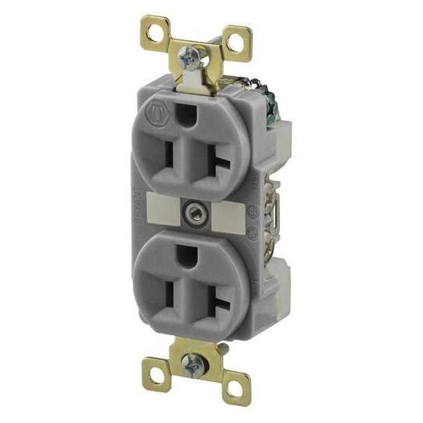 Receptacle, 20 A Amps, 125V AC, Flush Mount, Standard Duplex Outlet, 5-20R, Gray
