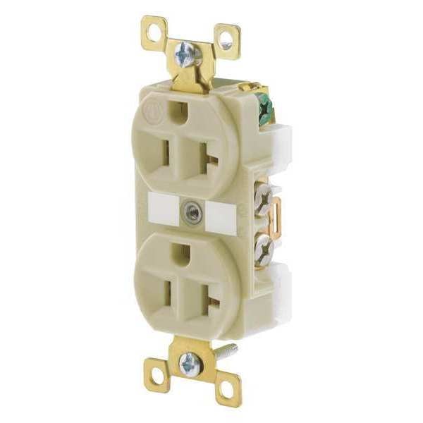 Receptacle, 20 A Amps, 125V AC, Flush Mount, Standard Duplex Outlet, 5-20R, Ivory