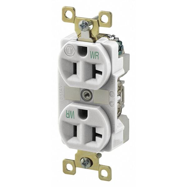 Receptacle, 20 A Amps, 125V AC, Flush Mount, Standard Duplex Outlet, 5-20R, White