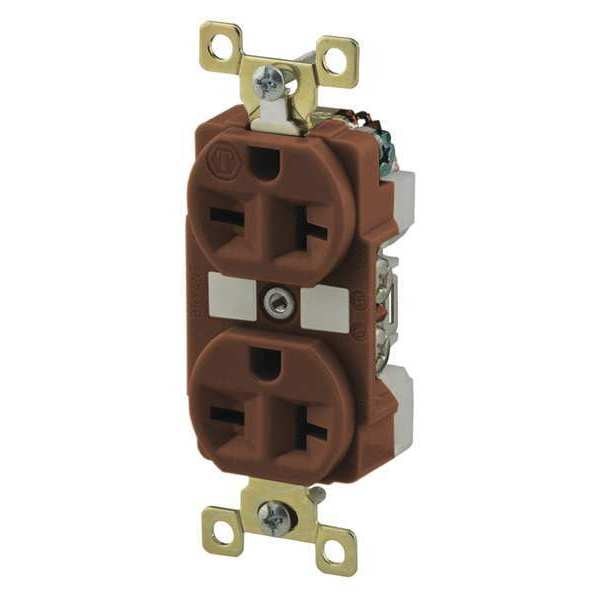 Receptacle, 20 A Amps, 250V AC, Flush Mount, Standard Duplex Outlet, 6-20R, Brown