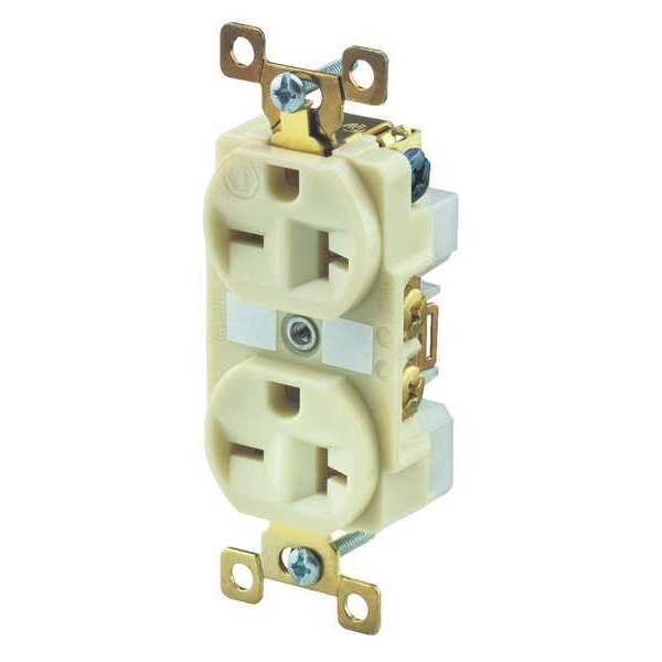 Receptacle, 20 A Amps, 250V AC, Flush Mount, Standard Duplex Outlet, 6-20R, Ivory