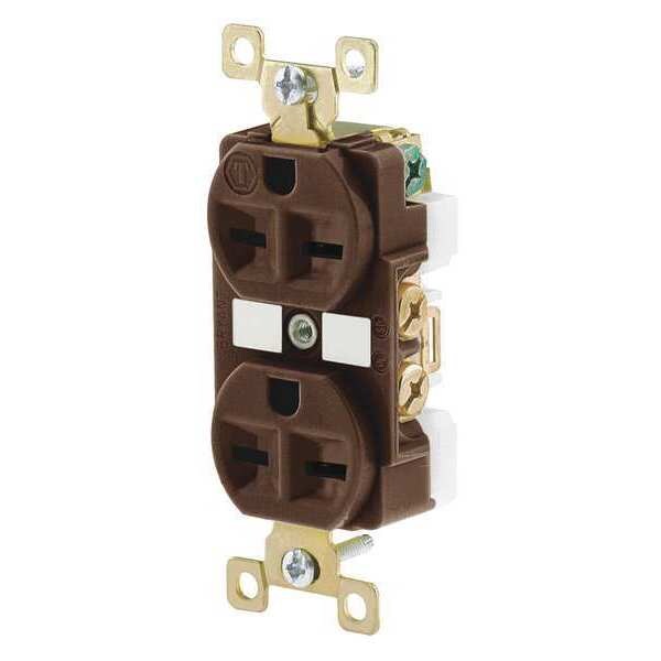 Receptacle, 15 A Amps, 250V AC, Flush Mount, Standard Duplex Outlet, 6-15R, Brown