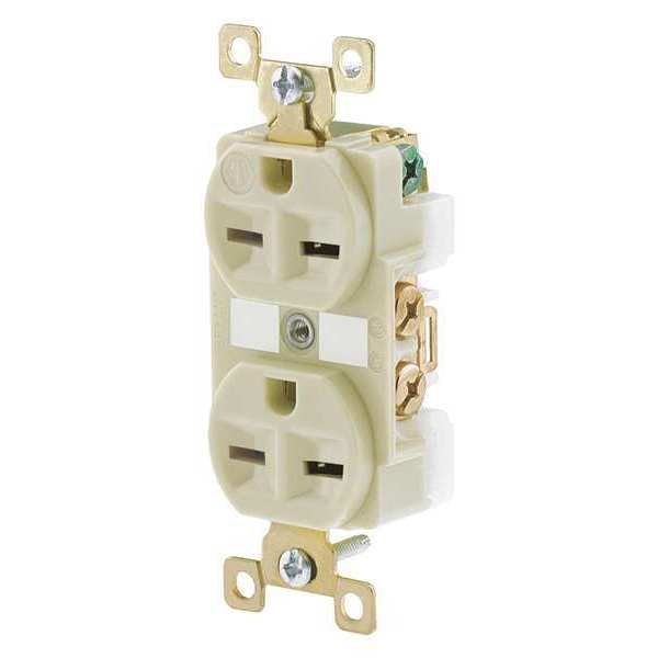 Receptacle, 15 A Amps, 250V AC, Flush Mount, Standard Duplex Outlet, 6-15R, Ivory
