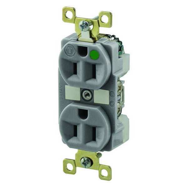 Receptacle, 15 A Amps, 125V AC, Flush Mount, Standard Duplex Outlet, 5-15R, Gray