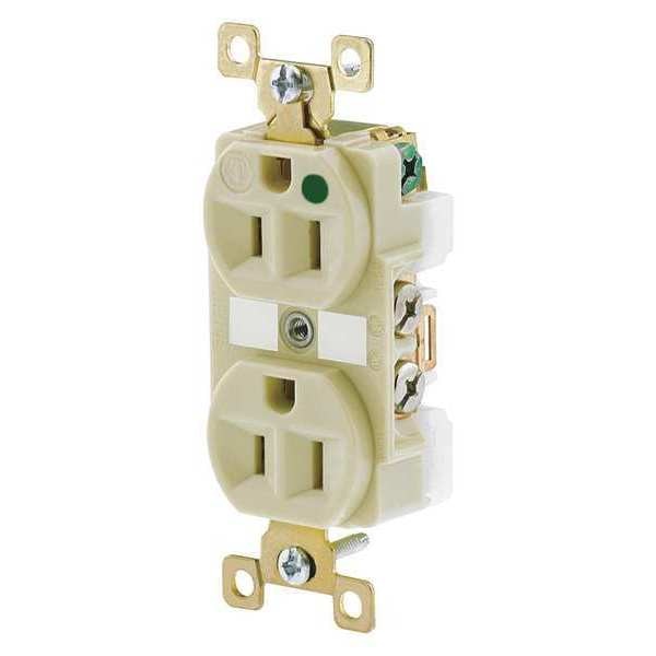 Receptacle, 15 A Amps, 125V AC, Flush Mount, Standard Duplex Outlet, 5-15R, Ivory