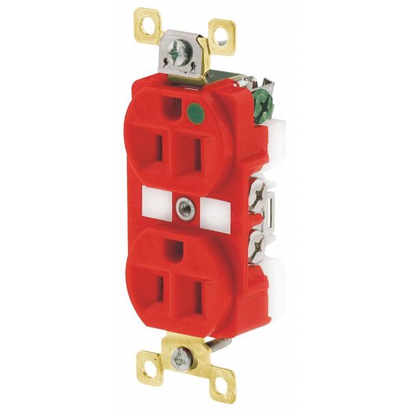 Receptacle, 15 A Amps, 125V AC, Flush Mount, Standard Duplex Outlet, 5-15R, Red