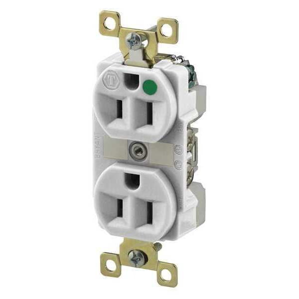 Receptacle, 15 A Amps, 125V AC, Flush Mount, Standard Duplex Outlet, 5-15R, White