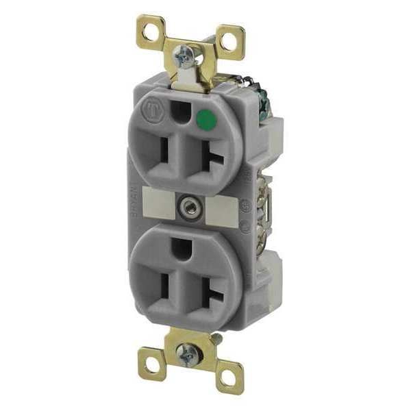 Receptacle, 20 A Amps, 125V AC, Flush Mount, Standard Duplex Outlet, 5-20R, Gray