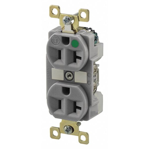 Receptacle, 20 A Amps, 125V AC, Flush Mount, Standard Duplex Outlet, 5-20R, Gray