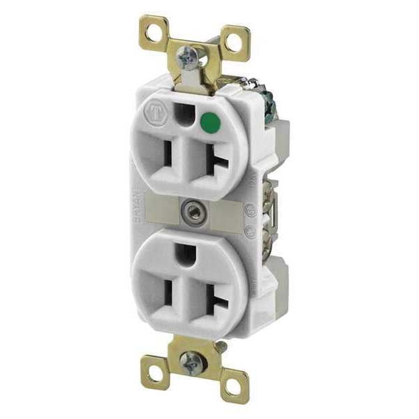 Receptacle, 20 A Amps, 125V AC, Flush Mount, Standard Duplex Outlet, 5-20R, White