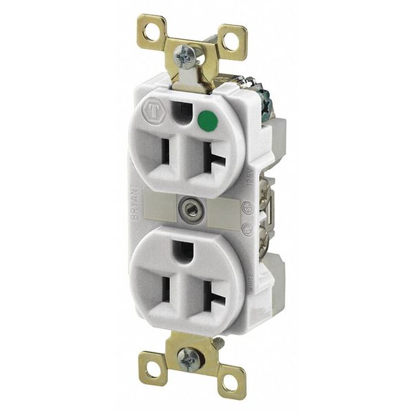 Receptacle, 20 A Amps, 125V AC, Flush Mount, Standard Duplex Outlet, 5-20R, White