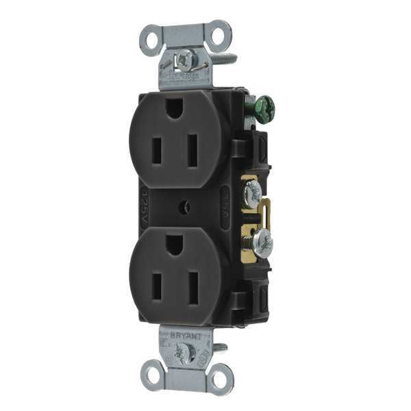 Receptacle, 15 A Amps, 125V AC, Flush Mount, Standard Duplex Outlet, 5-15R, Black