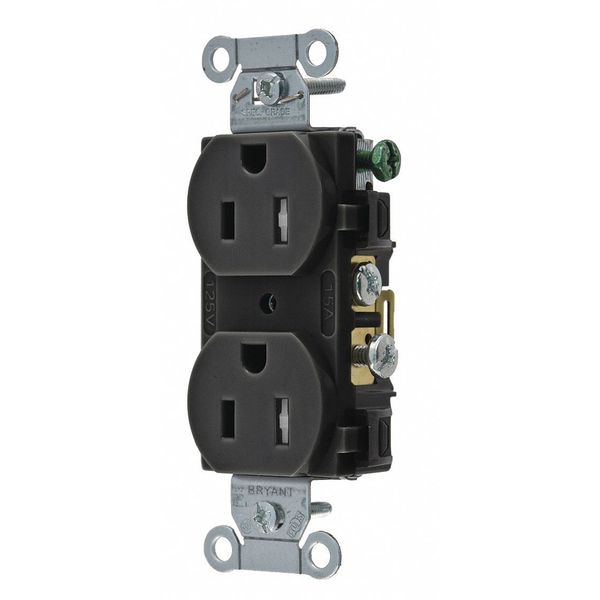 Receptacle, 15 A Amps, 125V AC, Flush Mount, Standard Duplex Outlet, 5-15R, Black