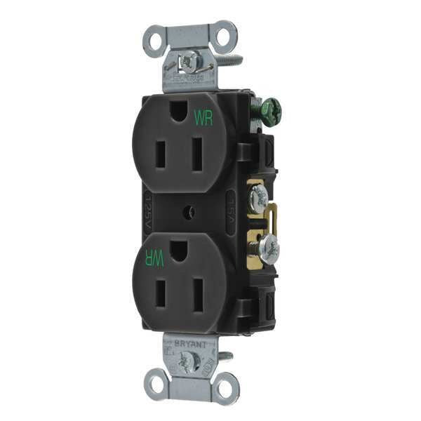 Receptacle, 15 A Amps, 125V AC, Flush Mount, Standard Duplex Outlet, 5-15R, Black