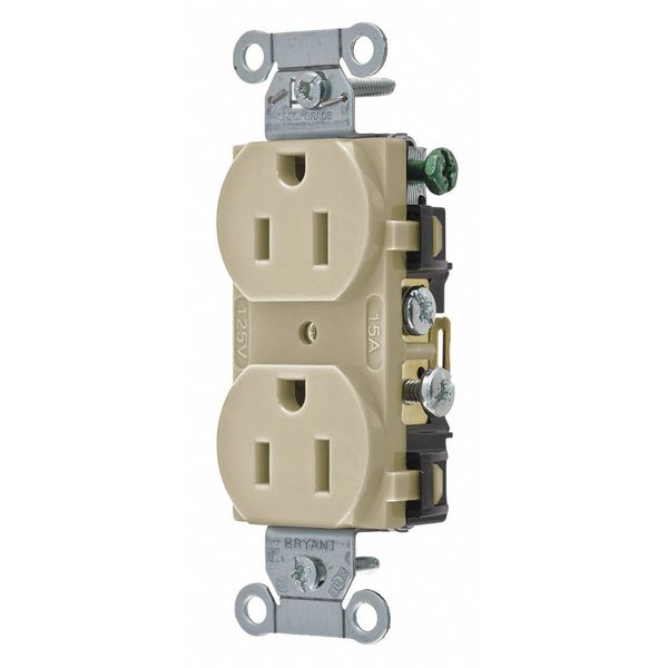 Receptacle, 15 A Amps, 125V AC, Flush Mount, Standard Duplex Outlet, 5-15R, Gray