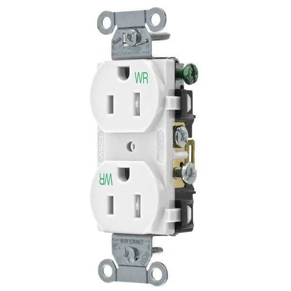Receptacle, 15 A Amps, 125V AC, Flush Mount, Standard Duplex Outlet, 5-15R, White