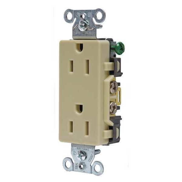 Receptacle, 15 A Amps, 125V AC, Flush Mount, Decorator Duplex Outlet, 5-15R, Ivory