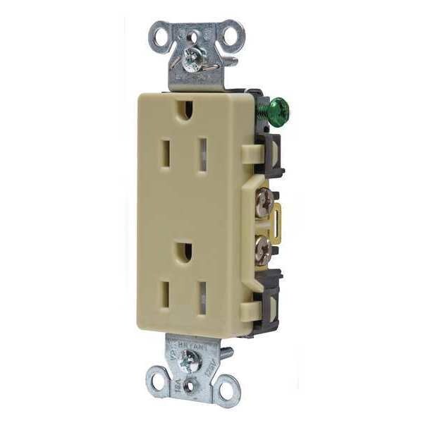 Receptacle, 15 A Amps, 125V AC, Flush Mount, Decorator Duplex Outlet, 5-15R, Ivory