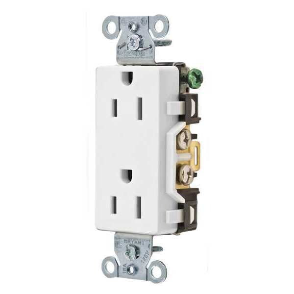 Receptacle, 15 A Amps, 125V AC, Flush Mount, Decorator Duplex Outlet, 5-15R, White