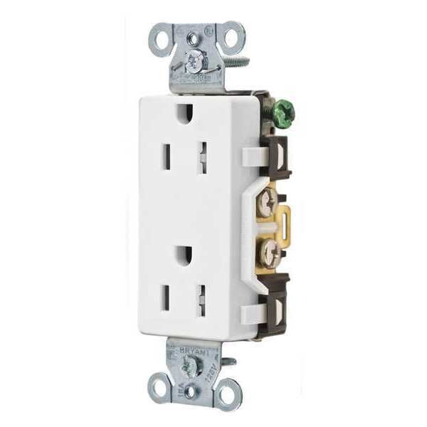 Receptacle, 15 A Amps, 125V AC, Flush Mount, Decorator Duplex Outlet, 5-15R, White