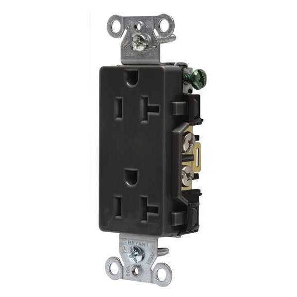 Receptacle, 20 A Amps, 125V AC, Flush Mount, Decorator Duplex Outlet, 5-20R, Black