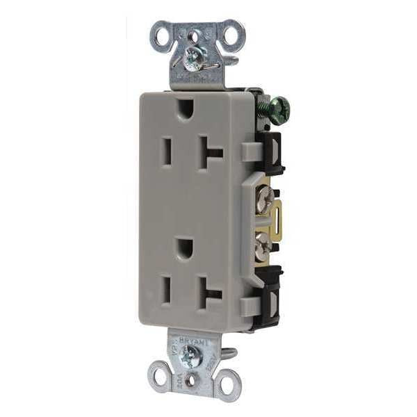 Receptacle, 20 A Amps, 125V AC, Flush Mount, Decorator Duplex Outlet, 5-20R, Gray
