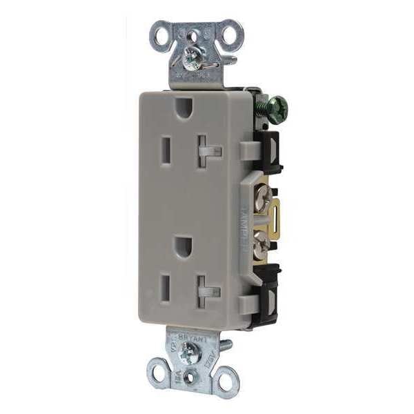 Receptacle, 20 A Amps, 125V AC, Flush Mount, Decorator Duplex Outlet, 5-20R, Gray