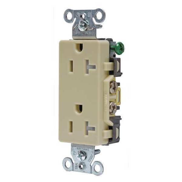 Receptacle, 20 A Amps, 125V AC, Flush Mount, Decorator Duplex Outlet, 5-20R, Ivory