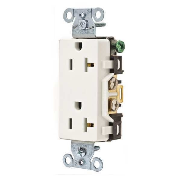 Receptacle, 20 A Amps, 125V AC, Flush Mount, Decorator Duplex Outlet, 5-20R, White