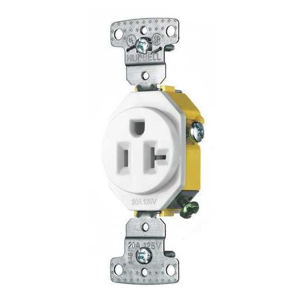 Receptacle, 20 A Amps, 125V AC, Flush Mount, Single Outlet, 5-20R, White