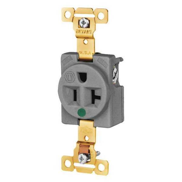 Receptacle, 20 A Amps, 125V AC, Flush Mount, Single Outlet, 5-20R, Gray