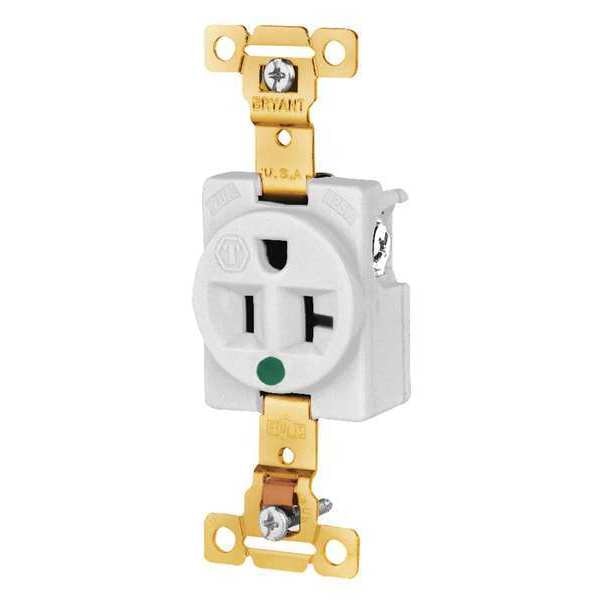 Receptacle, 20 A Amps, 125V AC, Flush Mount, Single Outlet, 5-20R, White