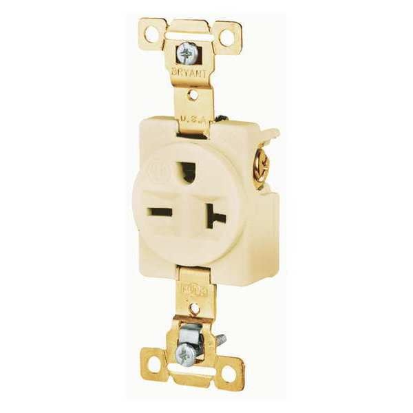 Receptacle, 20 A Amps, 250V AC, Flush Mount, Single Outlet, 6-20R, Ivory