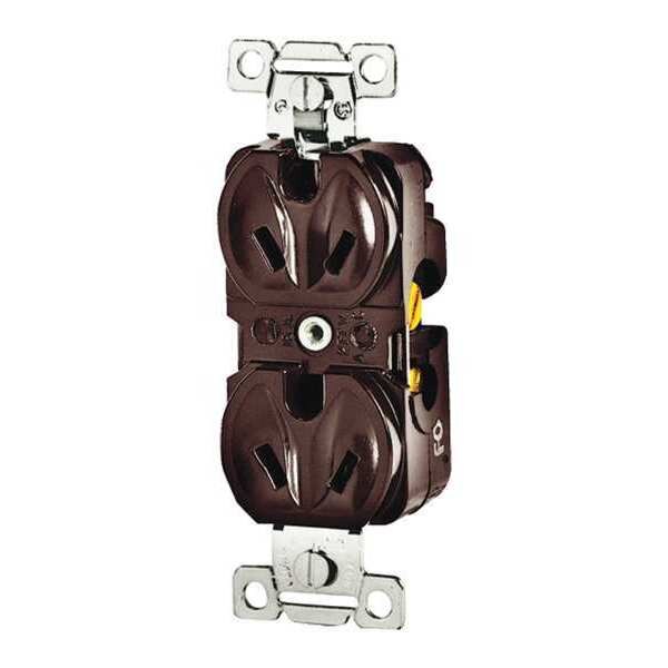 Receptacle, 15 A Amps, 277V AC, Flush Mount, Standard Duplex Outlet, 7-15R, Brown