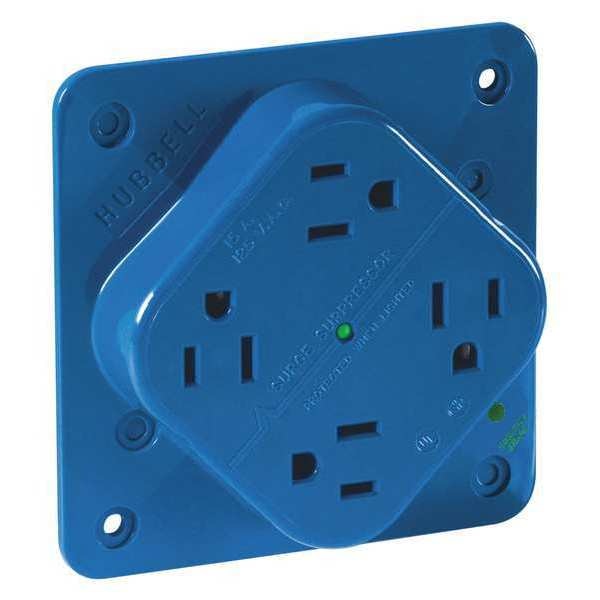 Receptacle, 15 A Amps, 125V AC, Flush Mount, Quad Outlet, 5-15R, Blue