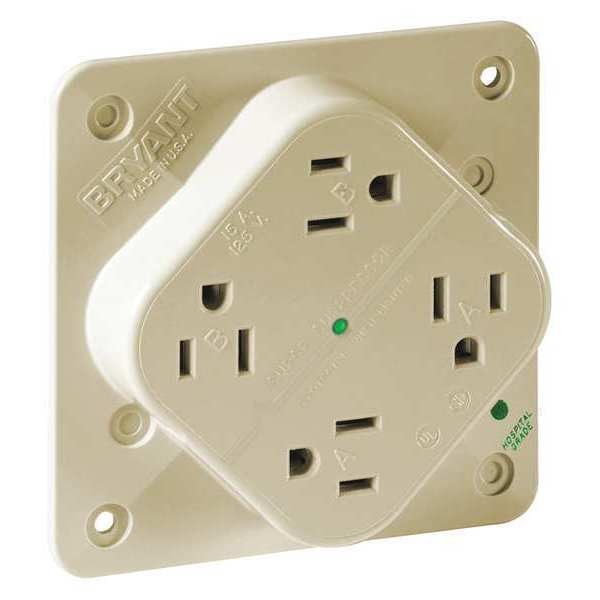 Receptacle, 15 A Amps, 125V AC, Flush Mount, Quad Outlet, 5-15R, Ivory