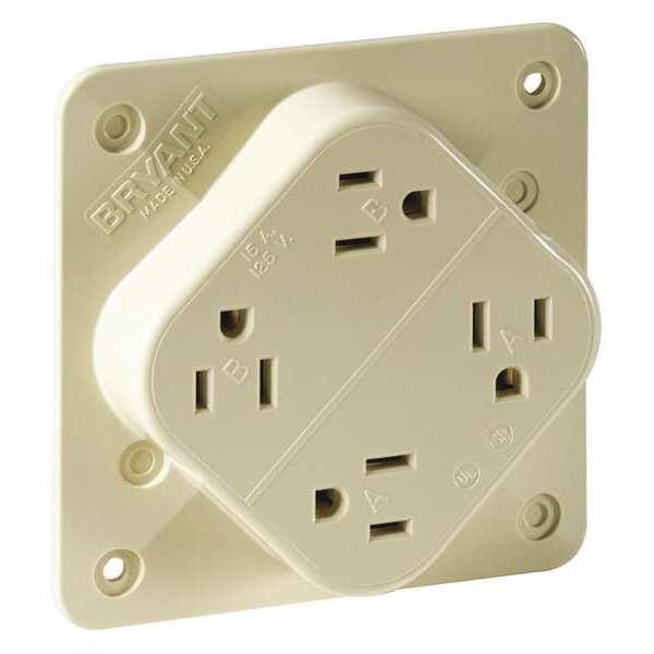 Receptacle, 15 A Amps, 125V AC, Flush Mount, Quad Outlet, 5-15R, Brown