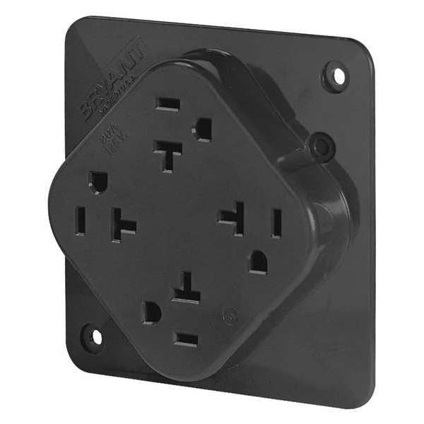 Receptacle, 20 A Amps, 125V AC, Flush Mount, Quad Outlet, 5-20R, Black