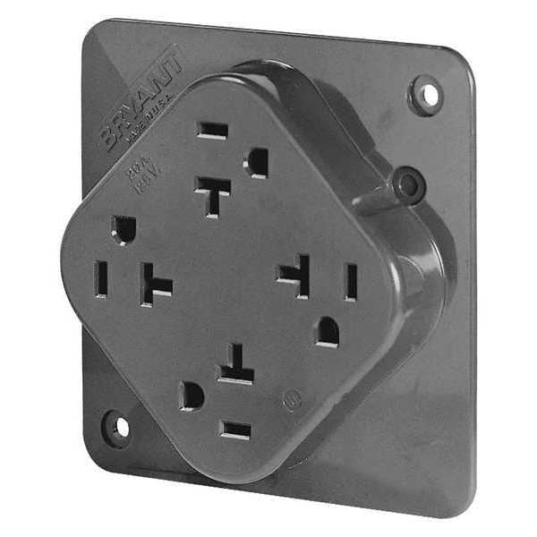 Receptacle, 20 A Amps, 125V AC, Flush Mount, Quad Outlet, 5-20R, Gray