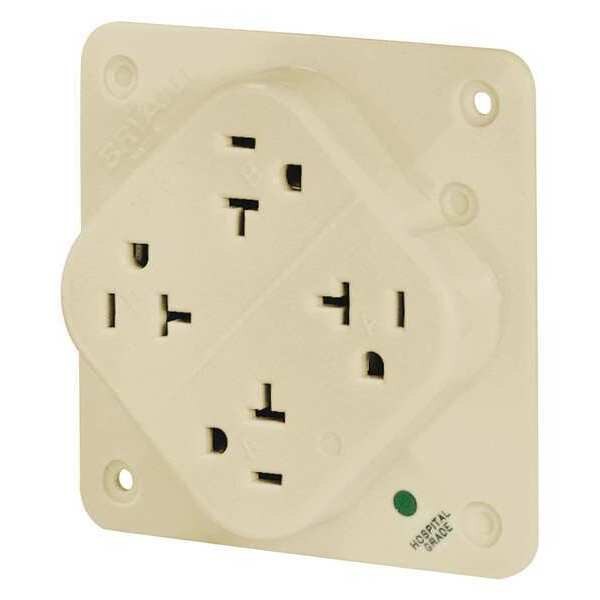 Receptacle, 20 A Amps, 125V AC, Flush Mount, Quad Outlet, 5-20R, Ivory