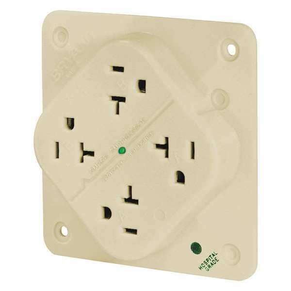 Receptacle, 20 A Amps, 125V AC, Flush Mount, Quad Outlet, 5-20R, Ivory