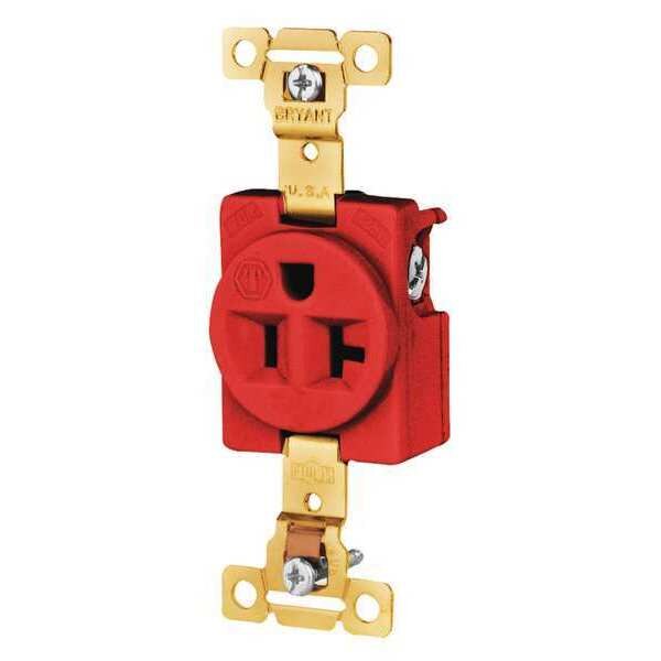 Receptacle, 20 A Amps, 125V AC, Flush Mount, Single Outlet, 5-20R, Red