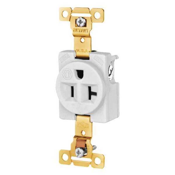 Receptacle, 20 A Amps, 125V AC, Flush Mount, Single Outlet, 5-20R, White