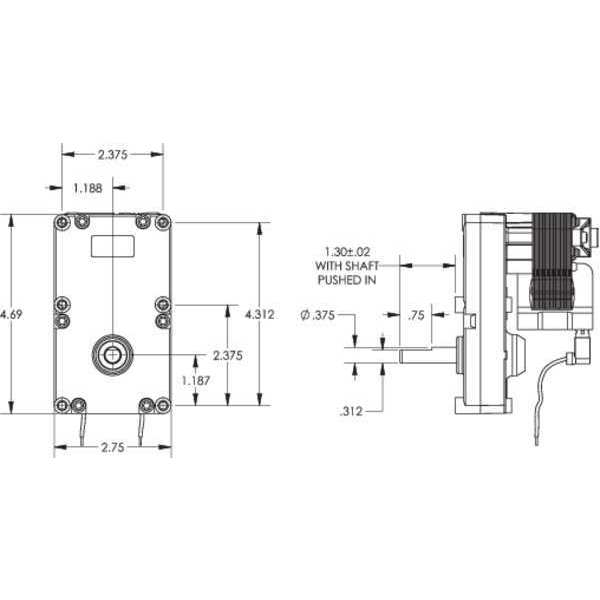 AC Gearmotor, 25.0 in-lb Max. Torque, 50 RPM Nameplate RPM, 115V AC Voltage, 1 Phase